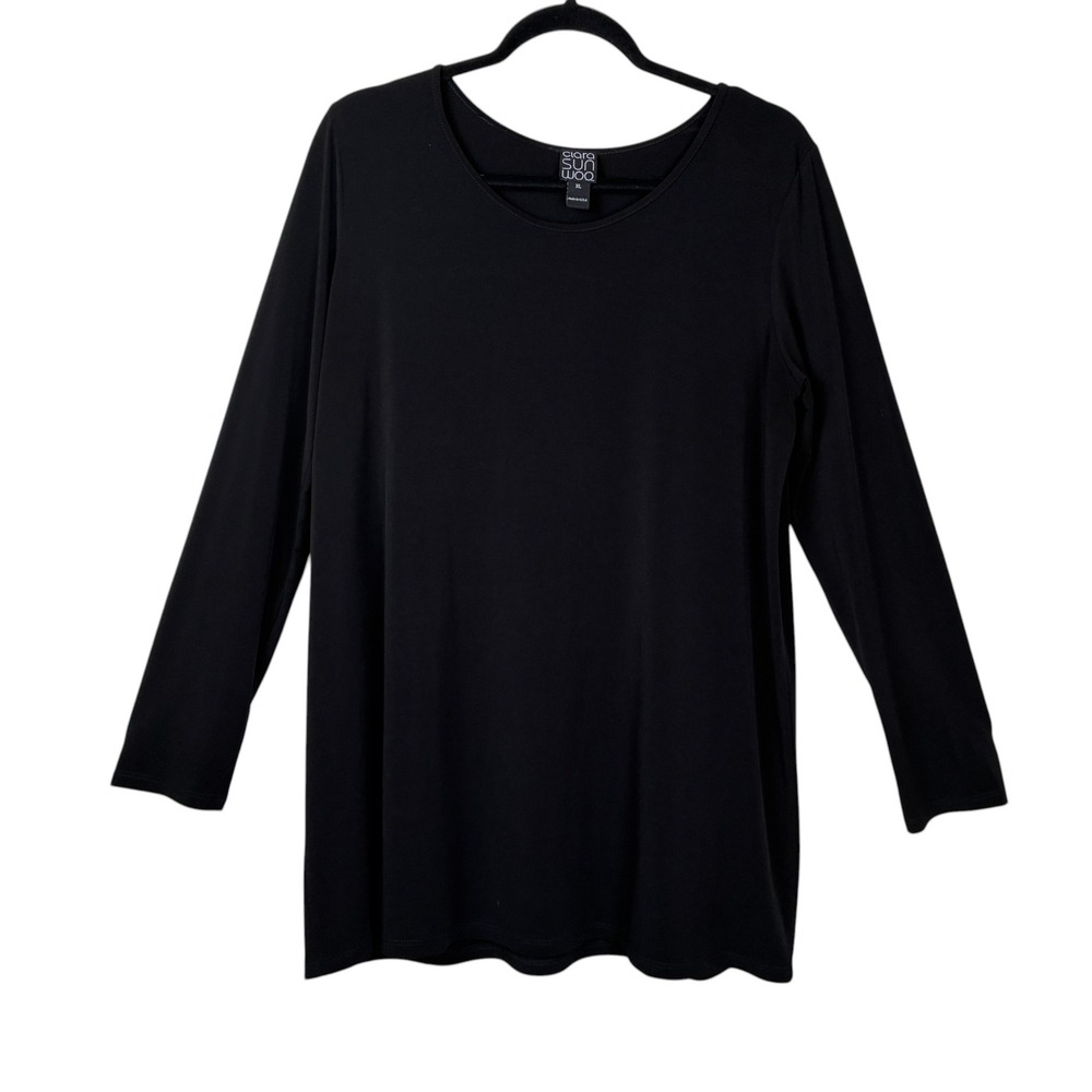 Clara Sun Woo Womens Long Sleeve Tunic Top Size XL Black Minimalist Quiet Luxury